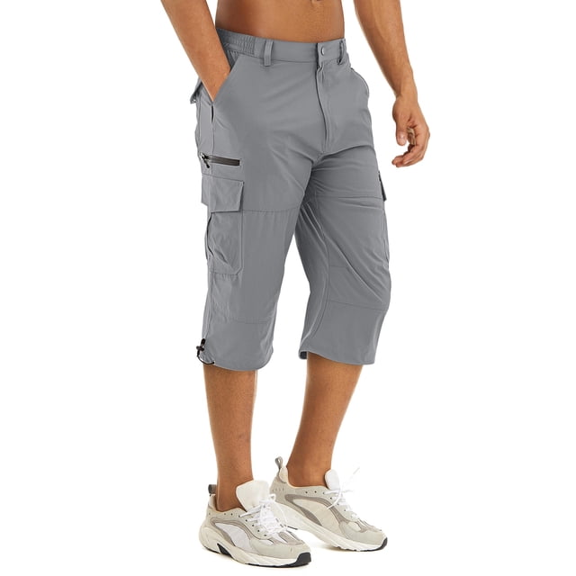 Pantalones cortos cargo TACVASEN para hombre, senderismo, secado rápido, gris claro