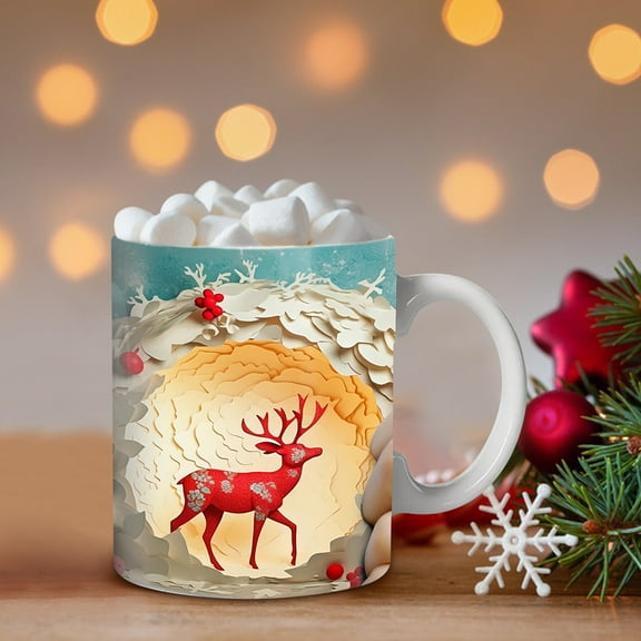 Christmas Inflated Snowman Mug, Santa Themed Puffy 15oz Coffee Mug, Fun Holiday Drinkware, Christmas Mug for Coffee, Tea, and Hot Cocoa, Xmas Gift Mug