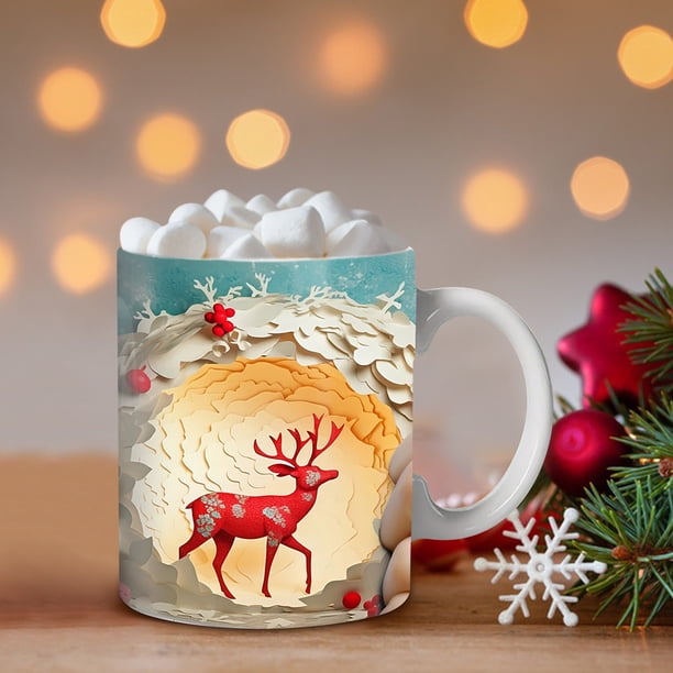 Taza Navideña Inflada con Diseño de Muñeco de Nieve, Taza de Papá Noel Inflada de 15 Oz y 11 Oz.