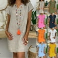 thumbnail image 5 of Quinlirra Womens Summer dresses Casual Fashion Women Loose V-Neck Summer Solid Short Sleeve Cotton And Linen Dress, 5 of 5
