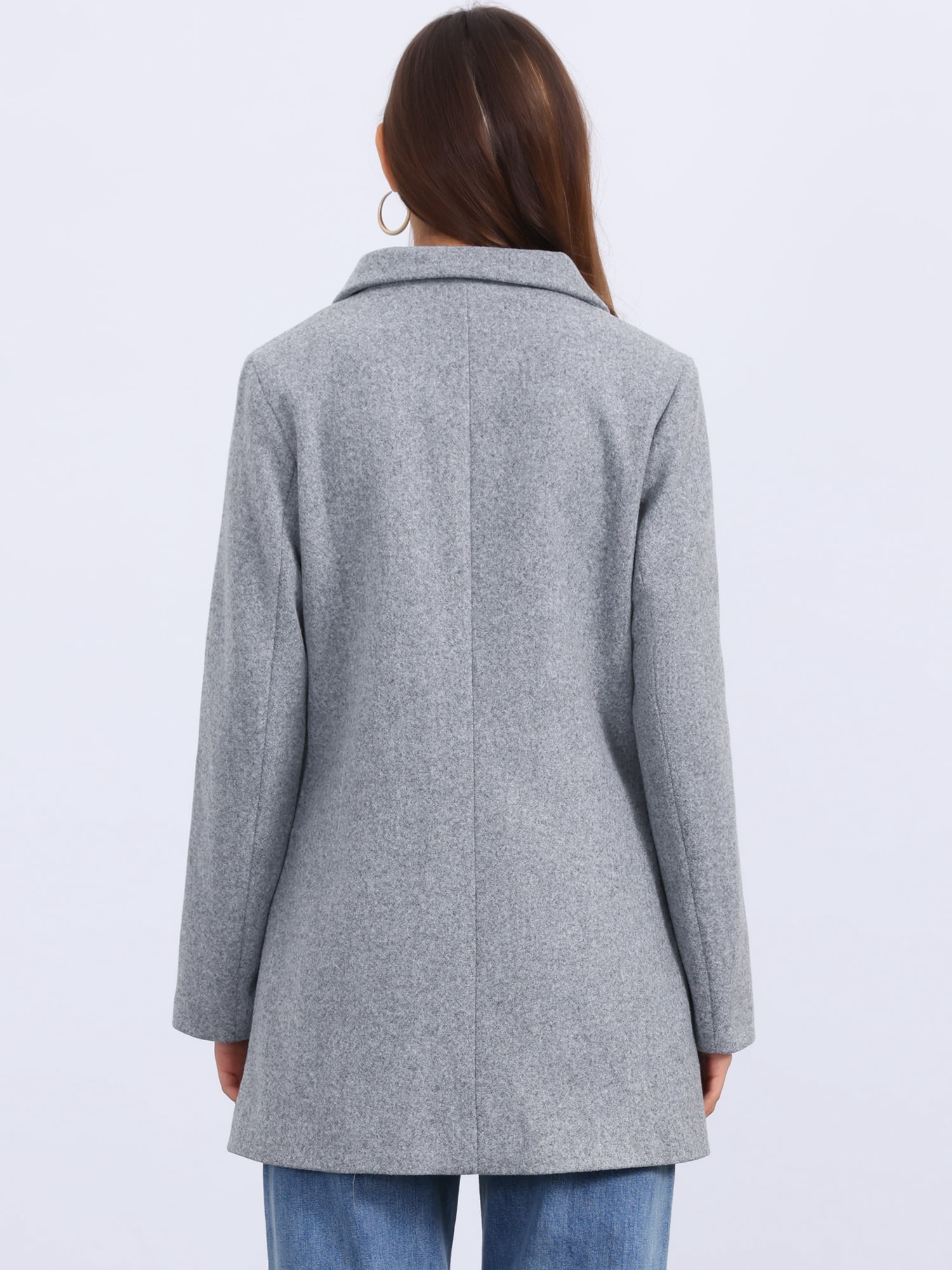 DARING DIVA Women's Winter Overcoat Mid-Long Notch Lapel Peacoat with Pockets M Light Gray