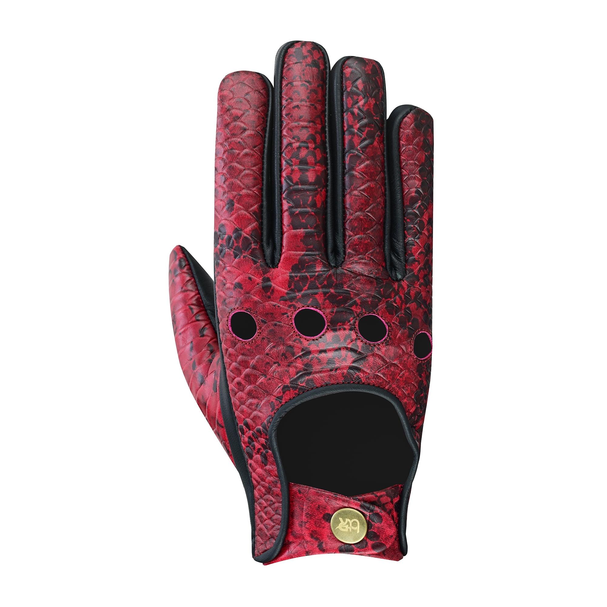 Python Snake Embossed Leather Driving Gloves Car Driving Full Finger Motorcycle Biker Riding Gloves Burgundy-S