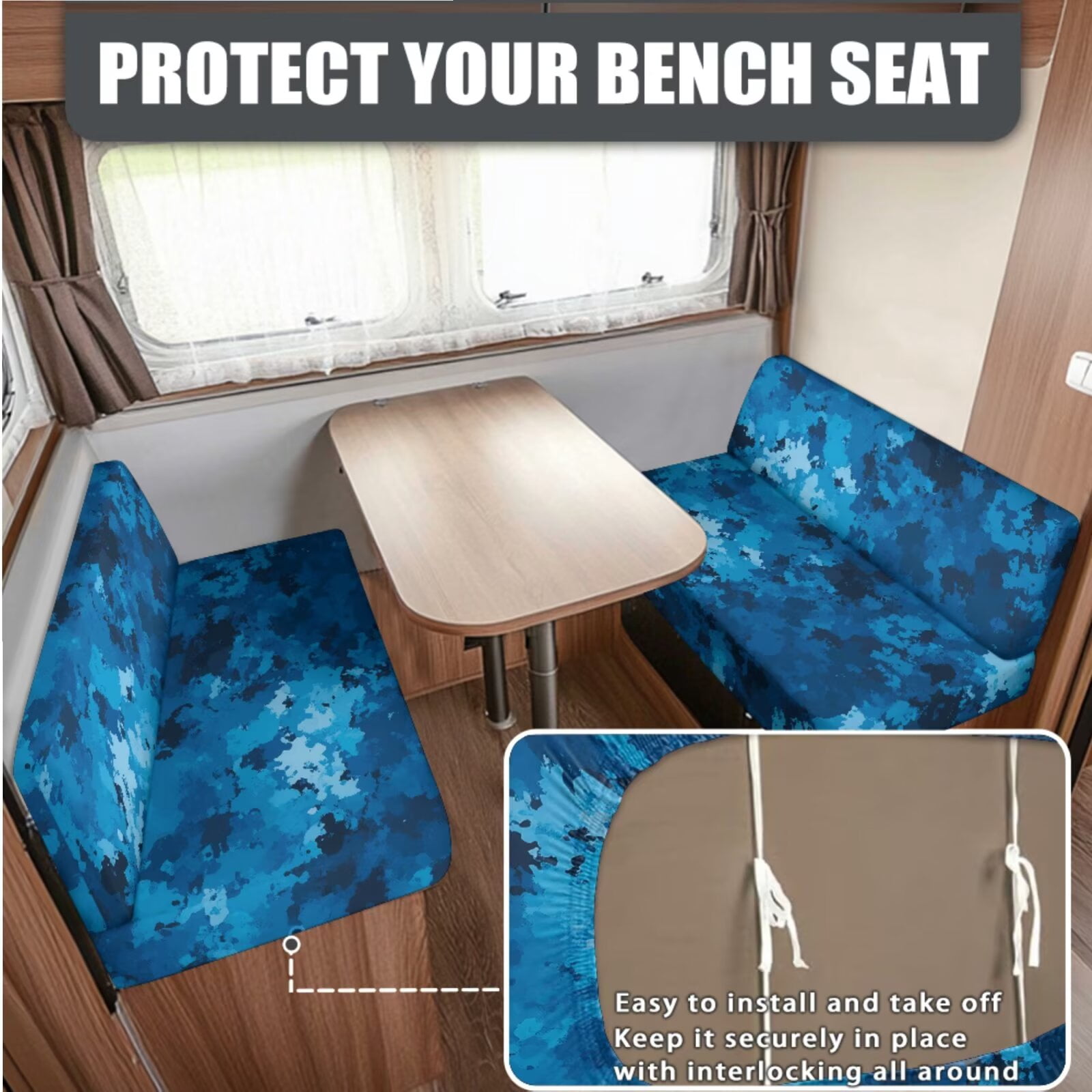 XYZCANDO Blue Camouflage Print RV Sofa Cover RV Couch Cushion Slipcovers Comfortable Loveseat Slipcovers for Travel Couch Stain Resistant Sofa Cover 2 Backrest Cover & 2 Bench Cover