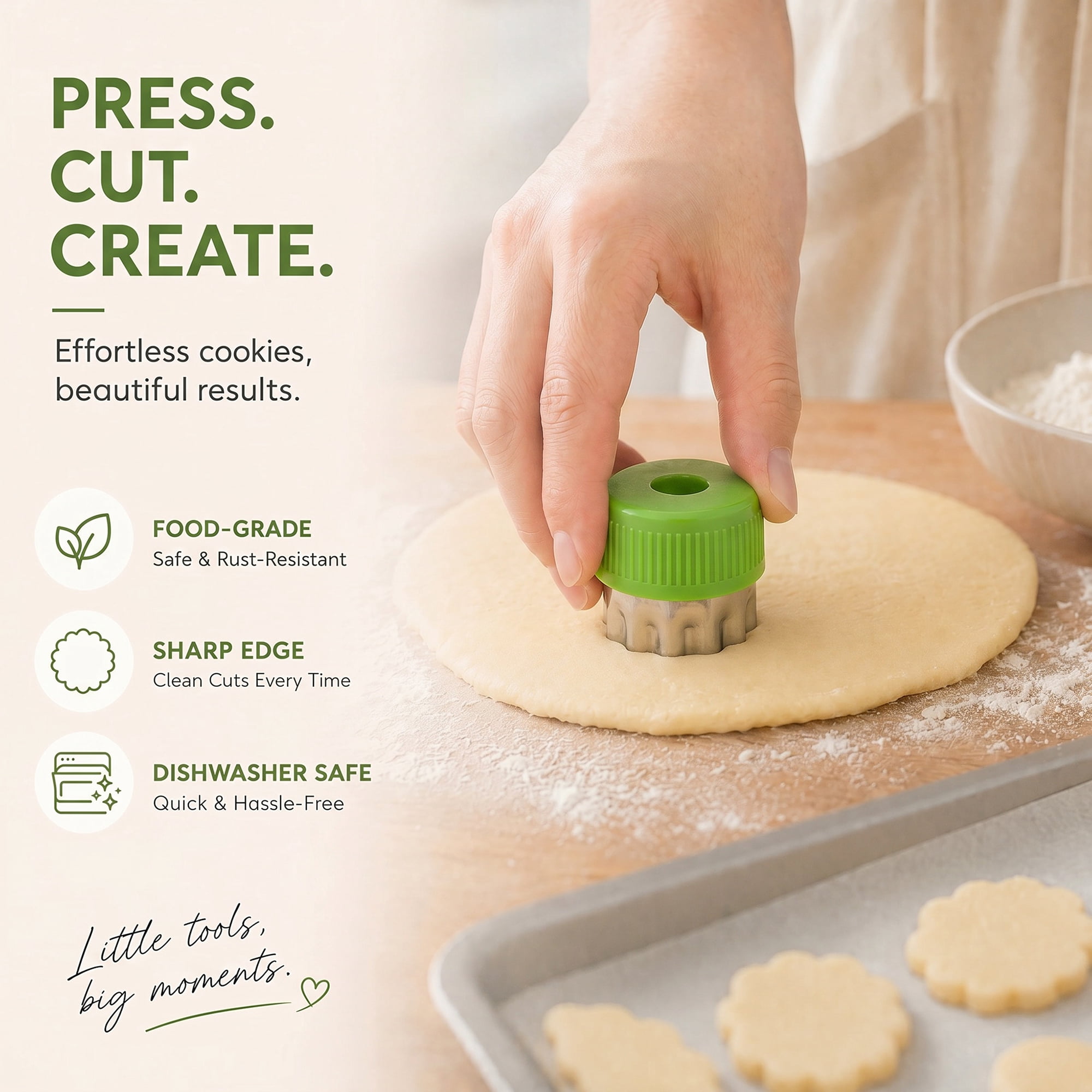 Unique Bargains 5Pcs Handheld Metal Biscuit Cutter Set with Handle Green-2