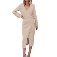 thumbnail image 1 of Moda mujer Sexy Casual nalgas cuello en V sólido vendaje vestido largo Leeve Fridja  yut5486, 1 of 9
