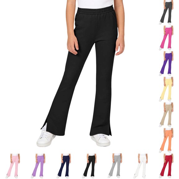 Flare Pants for Girls High Waist Sweatpants Wide Leg Casual Pants School Clothes Black Flare Pants Size 4-16 Years