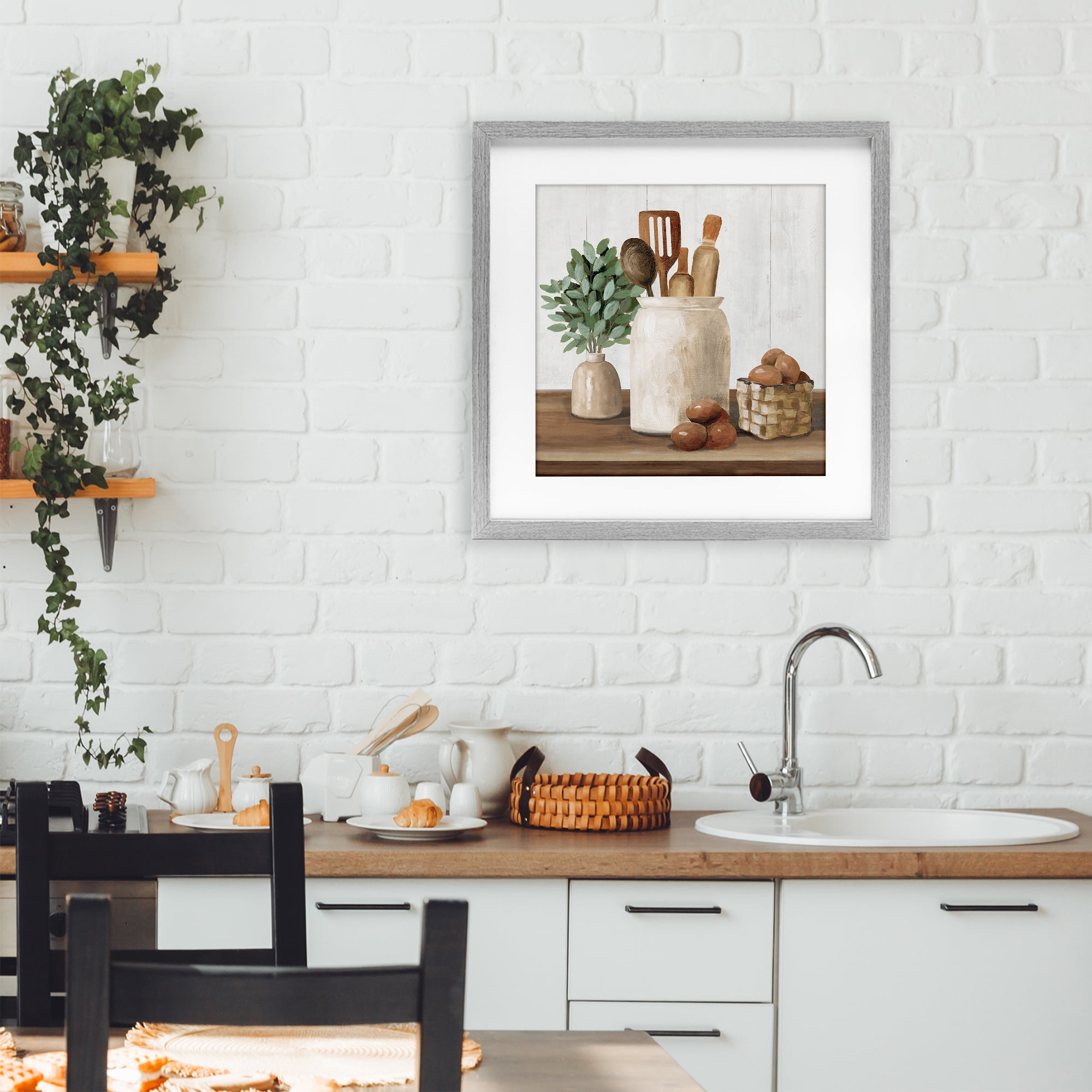Stupell Industries Country Kitchen & Eggs Gray Framed Print Under Glass, design by White Ladder