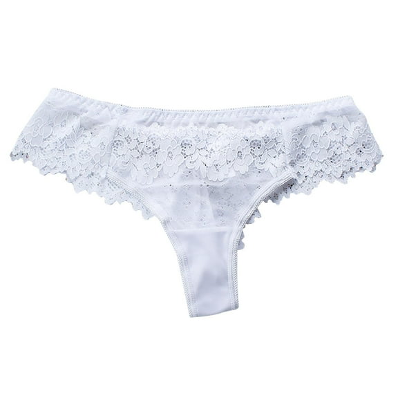 Fewfanhot Women's Lace Thong Underwear Cutout Sheer Design Breathable Cotton Crotch Soft Stretchy Comfortable Panties for Daily Wear Date Night Occasions