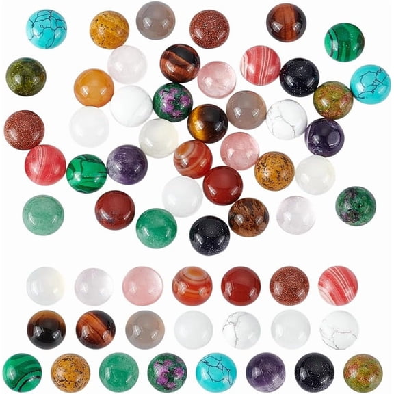40PCS Gemstone Cabochons 20 Styles 8mm Half Round Flatback Cabochons Quartz Tiles Cabochon No Hole Stone Gems for DIY Earring Necklace Bracelet Jewelry Making Home Decor Natural & Gemstone