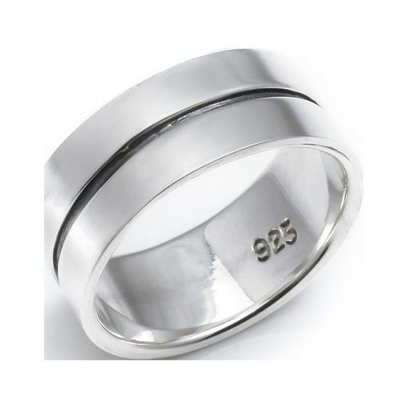 Silverly Women's Men's 925 Sterling Silver 8 mm Flat Grooved Band Ring
