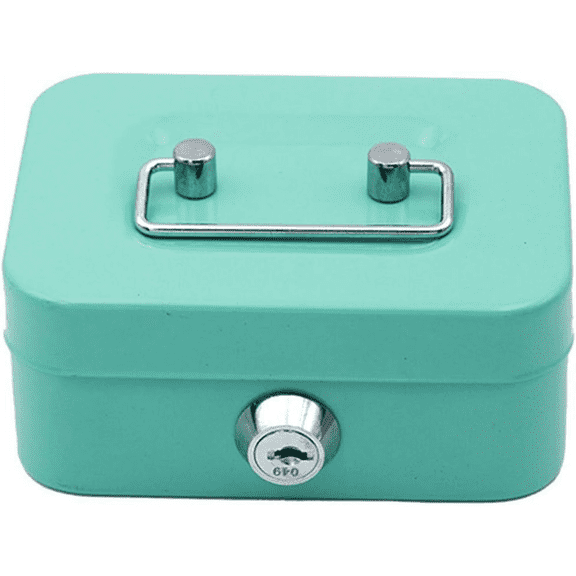 Metal Cash Box, 4.5" x 3.35" Small Cash Storage Box with Lockable Cover, Key Lock Money Organizer , Cute Toys with Handle for Home(Green)