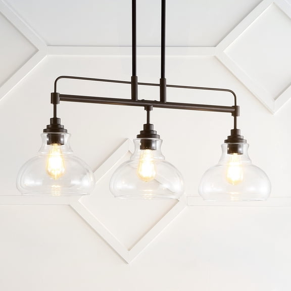 JONATHAN Y Marlowe 32.5" 3-Light Farmhouse Industrial Iron/Glass Linear LED Pendant, Oil Rubbed Bronze/Clear