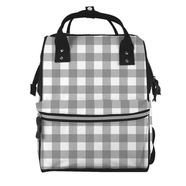 Disketp Gray Checkboard Mochila de Pañales de Gran Capacidad con Múltiples Bolsillos, Mochila de Viaje Multifuncional para Bebé, Unisex, Moderna y Resistente