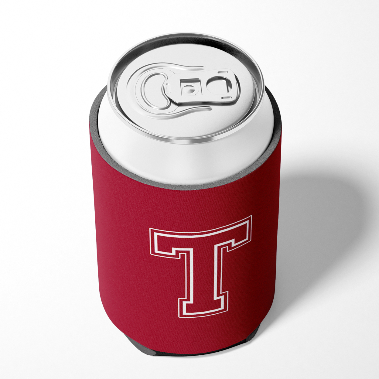 Letter T Initial Monogram - Maroon and White Can or Bottle Hugger