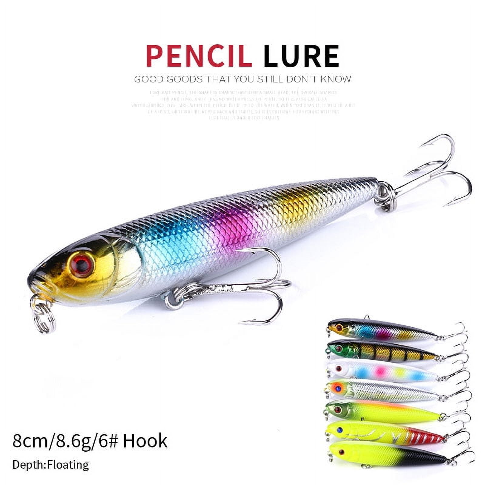 HENGJIA Fishing Lures Kit, Pencil Plopper Fishing Lures for Bass Trout Perch, Floating Fishing Lure with Topwater Minnow Pencil Popper Fishing Lures for Freshwater or Saltwater
