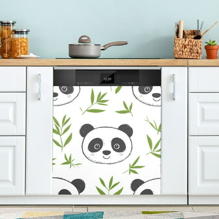 

Cute Panda Faces Leaves Dishwasher Magnet Refrigerator Magnetic Cover Washing Machine Magnet Sticker Kitchen Decor