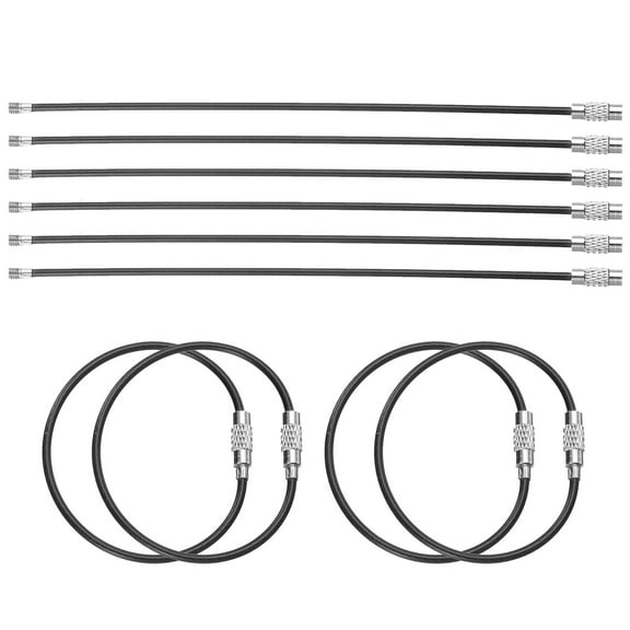 Uxcell 10pcs Wire Keychain Cable 6" Plastic Coated 2mm Stainless Steel Key Ring Cable Loop Rings Black