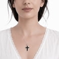thumbnail image 3 of Echmeck 925 Sterling Silver Black Jet Stone Cross Pendant for Women, 3 of 11