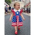 thumbnail image 3 of BemeyourBBs  Toddler Baby Girl 4th of July Dress Outfit Patriot Independence Day Dress Little Girl Flying Short Sleeve Doll Collar Red White Blue Star Striped Print Bow Summer Princess Party Dress, 3 of 9