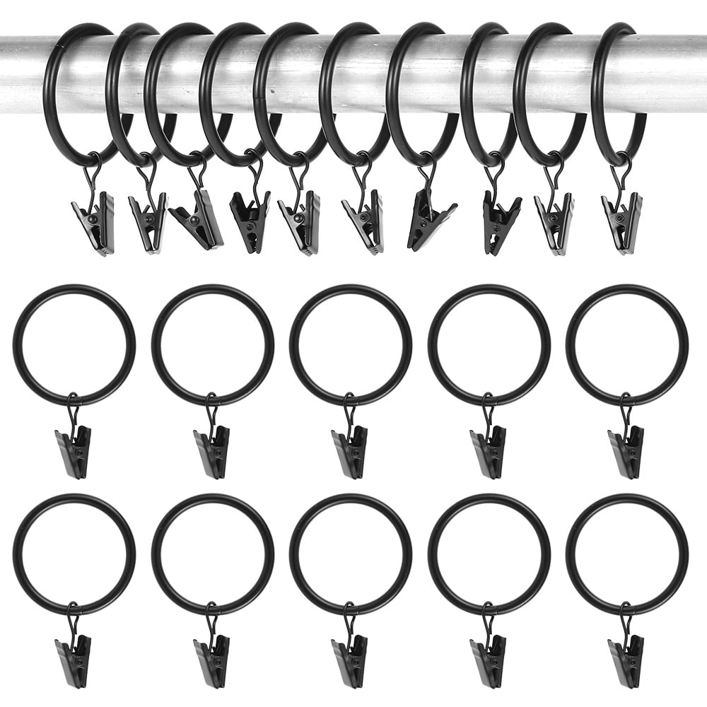 24 Pack Rustproof Metal Drapery Ring with Hook/Hanger Clips with Eyelets for Holding Heavy Curtains Rod Set and Drapes 38 mm Black Curtain Rod Ring Clips 