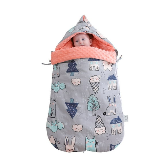 insular Cozy Cotton Baby Swaddle with Removable Hood & Belly Band, Soft Flannel Lining for Warmth, Ideal for Stroller Blanket or Sleeping Bag, Pink/Red/Orange Options, 88x46cm