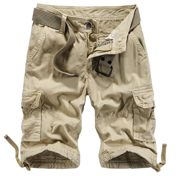 Pantalones Cortos Cargo Para Hombre, Cremallera Multibolsillos, Pantalones Cortos De Pierna Recta, Pantalones Cortos Casuales (Cinturón No Incluido), Pantalones Cortos, Caqui M (34)