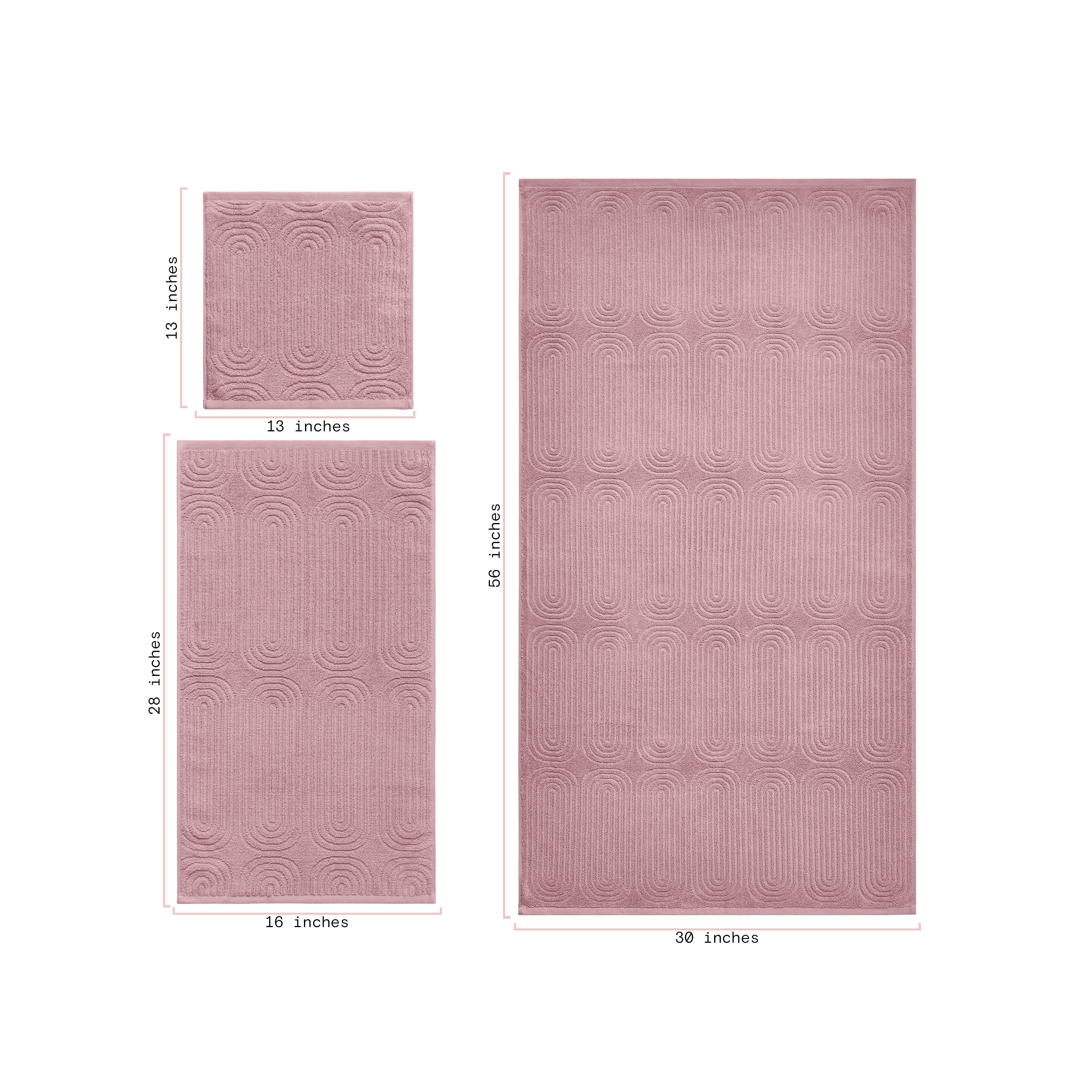 Beautiful by Drew Barrymore 6-Piece Textured Bath Towel Set, Soft 100% Cotton, Rose Pink