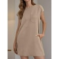 thumbnail image 4 of Weardear Womens Casual Summer Crewneck Cap Sleeve Loose Ribbed Texture Tshirt Dress with Pocket, 4 of 5