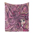 thumbnail image 1 of Modern Soft Flannel Fleece Blanket, Young Woman of Long Hair Beauty Feminine Design Wavy Hair Pinkish Tones, Cozy Plush for Indoor and Outdoor Use, 50" x 70", Dried Rose Pink Peach, by Ambesonne, 1 of 5