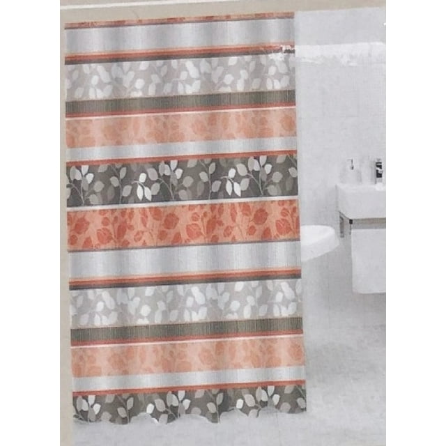 Rideau de Douche en Polyester avec Crochets Métalliques, 71x71 Po, Marron/orange