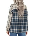 thumbnail image 6 of Seyurigaoka Plaid Shirts for Women Patchwork Color Block Shacket Long Sleeve Button Down Blouse Tops with Pockets Casual Fit Home Office Jacket, 6 of 9