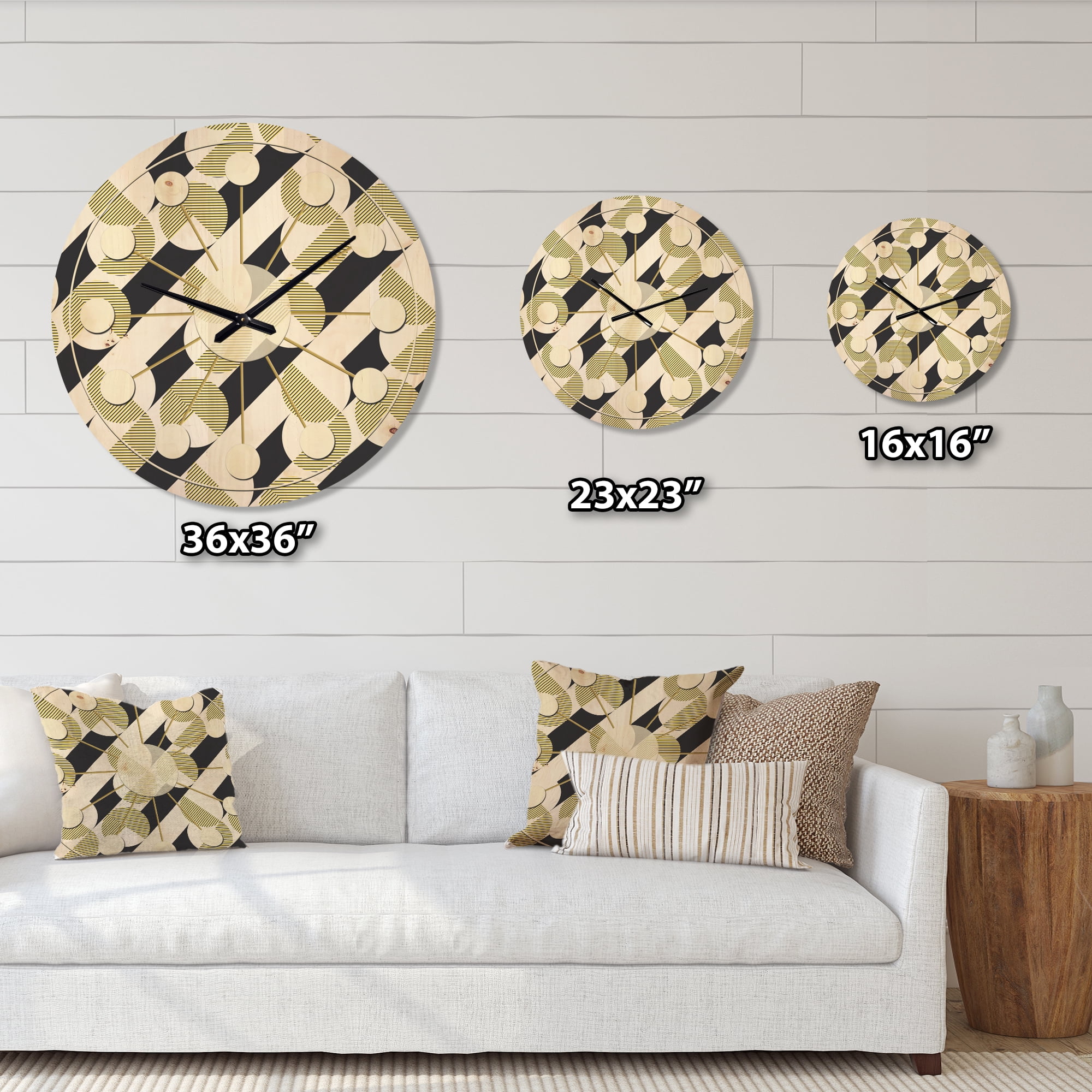 Designart 'Circular Abstract Retro Pattern Geometric II' Mid-Century Modern Wood Wall Clock