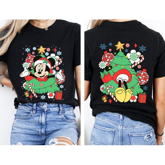 2-Sided Disney Mickey Mouse Christmas Tree Lights T-Shirt, Mickey's Very Merry Christmas Party Shirt, Holiday Matching Tee