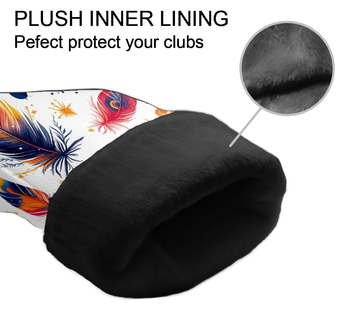 Golf Club Covers PU Leather Waterproof Head Covers for Fairway Woods Hybrids Bright Feathers