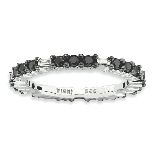 925 Sterling Silver Black Diamond Stackable Ring Fancy White