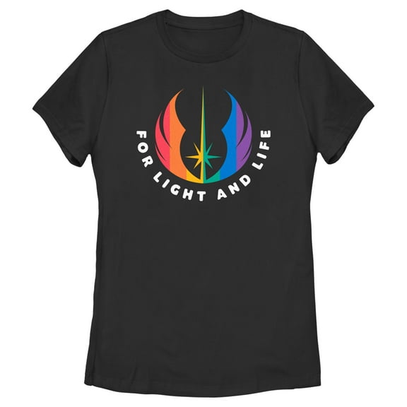 Women's Star Wars Pride Rainbow Jedi Order Symbol For Light and Life Graphic Tee Black Medium