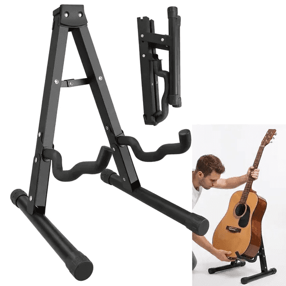 Folding Guitar Stand, Portable A Frame Acoustic Guitar Stand, Electric Guitar Stand, Bass Guitar Stand, Universal Instrument Holder for Ukulele Banjo, Foldable Metal Guitar Support