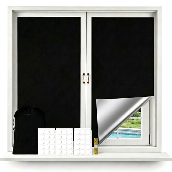 78"x 57" 100% Full Blackout Shades for Bedroom, No Drill Portable DIY Window Blinds with Stickers, Tabs and Soft Tape, Temporary Light Blocking Cover for Nursery, Travel, Dorm Room