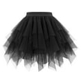 thumbnail image 4 of KHONTS Women's Tulle Mini Skirt Ruffled Mesh Puffy Ballet Tutu Skirts 50s Carnival Party Elastic Waist Short Underskirts Black L, 4 of 4