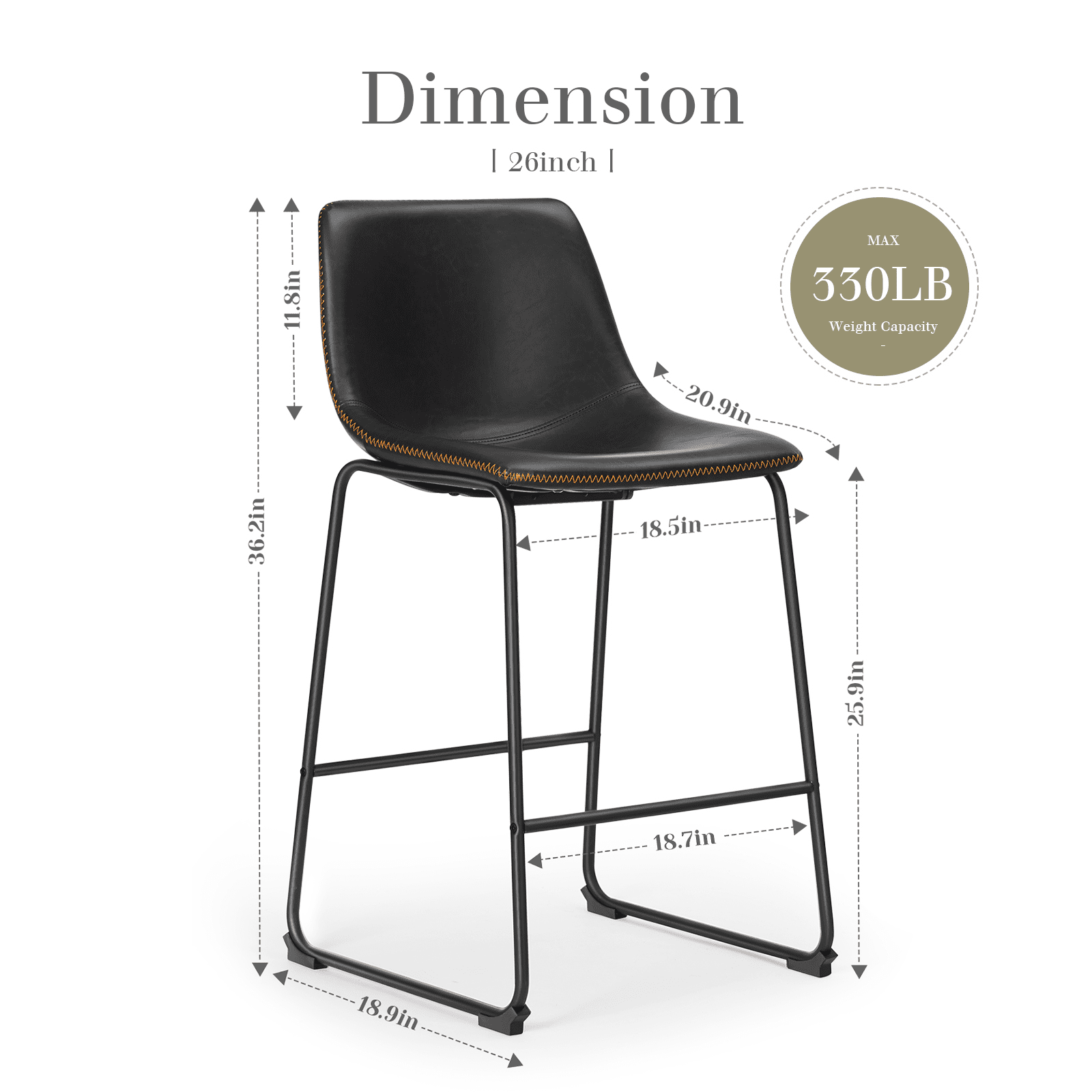 MAYEERTY Armless Barstools Faux Leather Dining Chairs with Metal Legs and Footrest, for Home Office Kitchen Island