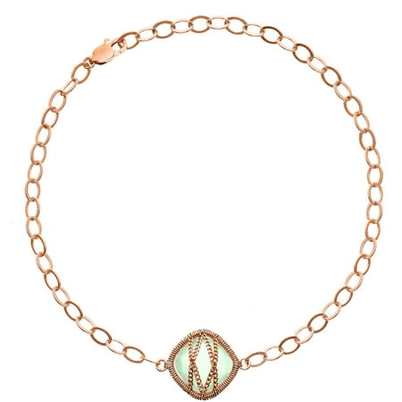 5th & Main Rose Gold over Sterling Silver Hand-Wrapped Single-Squared Chalcedony Stone Bracelet