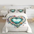 thumbnail image 2 of Manfei Vintage Cyan Love Heart Full Size Comforter Sets, Western Rustic Flower Bedding Comforter Set, Teen Kid Child Adult Reversible Bedding Sets, Super Cozy Room Decor, 3pcs, 2 of 8