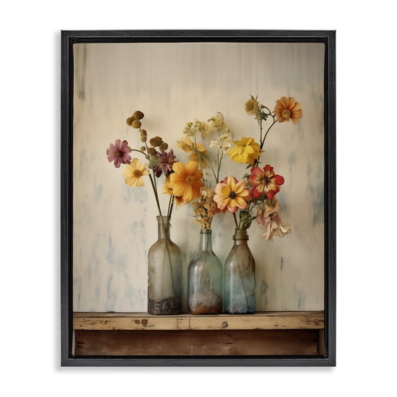 Stupell Industries French Country Rustic Spring Flowers Shelf Black Floating Frame Canvas Art, 17 x 21, by Arlington Prints