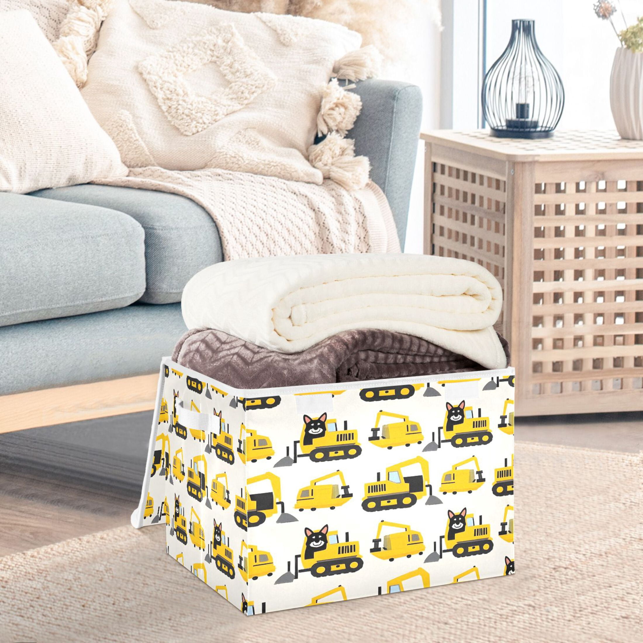 Ryvnso Husky Dog in Truck Large Lidded Foldable Storage Baskets Cubes Boxes Lids Bin for Home
