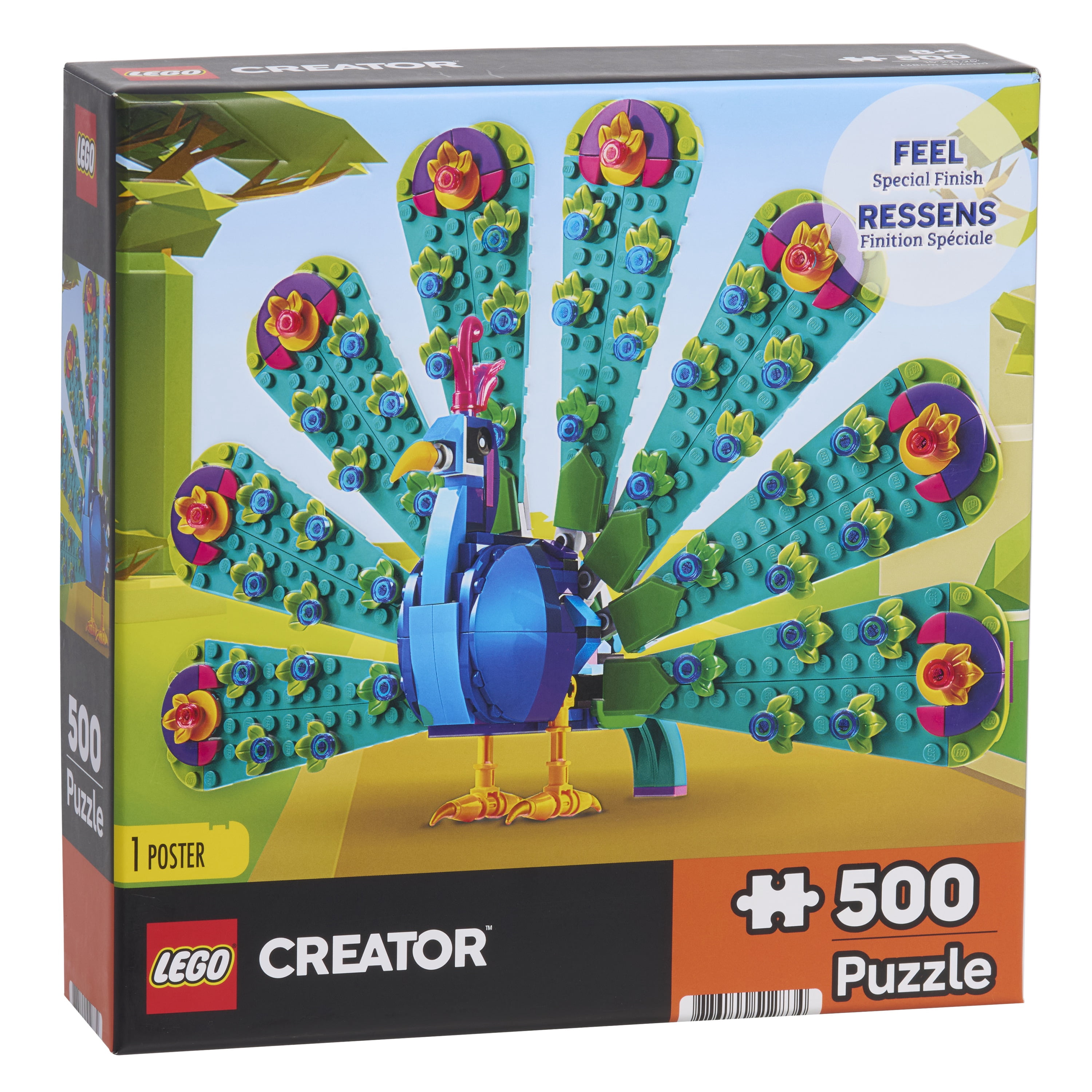 LEGO® Creator Peacock Puzzle (500 pieces), 21.25 x 15 Inches, Featuring a Colorful Peacock Design, Textured Jigsaw Puzzle with Poster, for Kids and Adults, Ages 8+