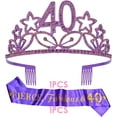thumbnail image 5 of MEANT2TOBE Purple Glitter Sash and Rhinestone Tiara Set - Premium Metal Tiara with Stars for Women's 40th Birthday Party, Fabulous Gift Idea, 5 of 8