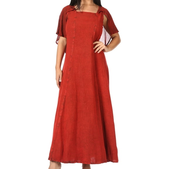 Sakkas Niam Women's Maxi Capelet Long Dress Celtic Medieval Renaissance Adjustable - Burgundy - S/M