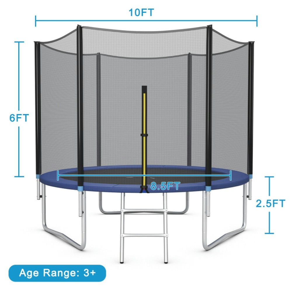 Demifill 10 Feet Outdoor Trampoline Bounce Combo, Trampoline with Safety Closure Net Ladder, Blue
