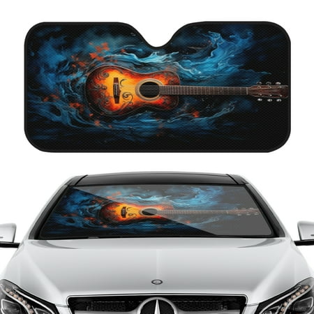 Front Windshield Sun Shade for Car & SUV 51x28 Inch UV Blocker Foldable Sun Visor Protector for Hot Weather-celestial_guitar_set_against_water_element_background