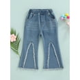 thumbnail image 2 of Liacowi Toddler Baby Girl Ripped Jeans High Waist Flare Pants Elastic Casual Denim Trousers with Pockets, 2 of 8